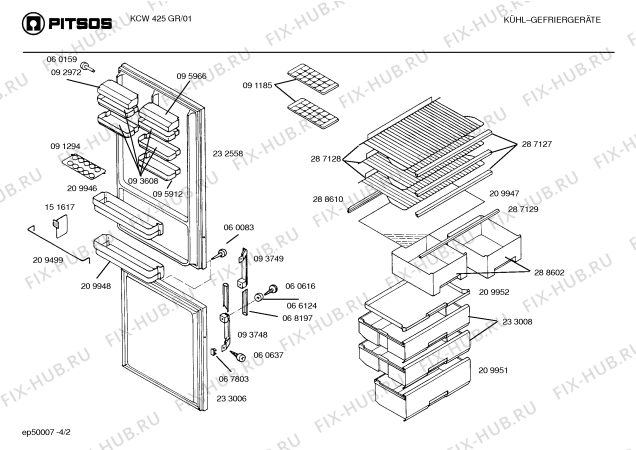 Взрыв-схема холодильника Pitsos KCW425GR - Схема узла 02