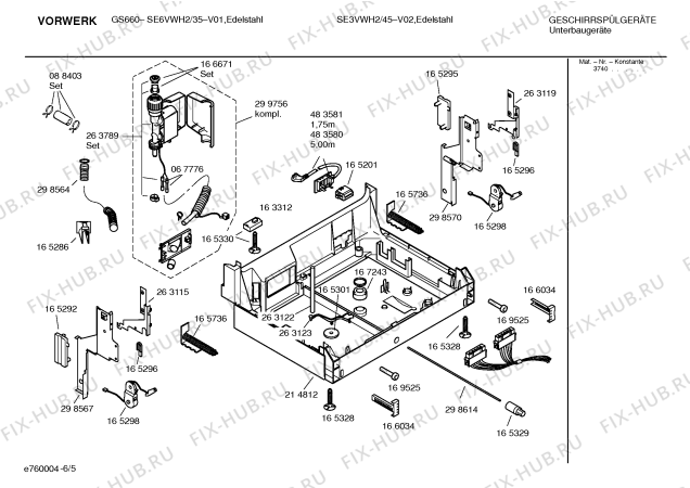 Взрыв-схема посудомоечной машины Vorwerk SE6VWH2 Art:GS660 - Схема узла 05