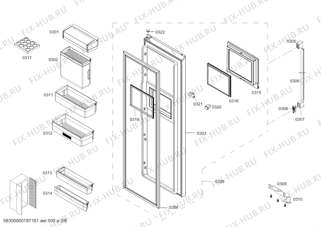 Схема №4 B22CS51SNS с изображением Вставка для яиц для холодильника Siemens 00653923