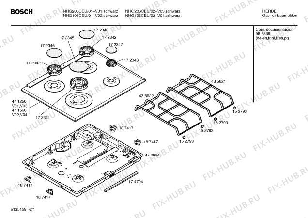 Схема №1 NHG206CEU Bosch с изображением Инструкция по эксплуатации для плиты (духовки) Bosch 00587839