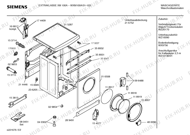 Схема №4 WXM100A SIEMENS EXTRAKLASSE XM 100 A с изображением Таблица программ для стиральной машины Siemens 00527167