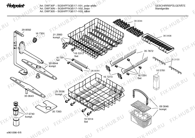 Взрыв-схема посудомоечной машины Hotpoint SGSHPF7GB DWF30S u. DWF33S - Схема узла 06