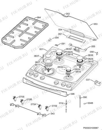 Взрыв-схема плиты (духовки) Aeg 17166GT-MN - Схема узла Hob