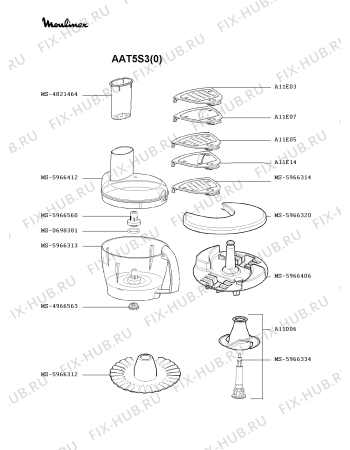 Взрыв-схема кухонного комбайна Moulinex AAT5S3(0) - Схема узла AP000508.6P3