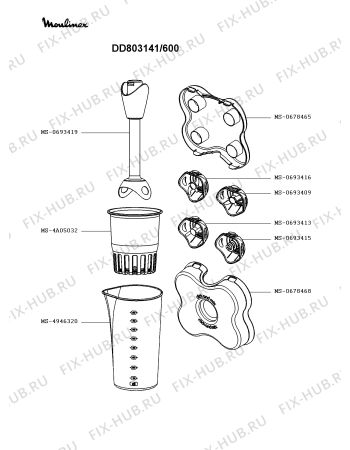 Взрыв-схема блендера (миксера) Moulinex DD803141/600 - Схема узла 7P003431.5P2