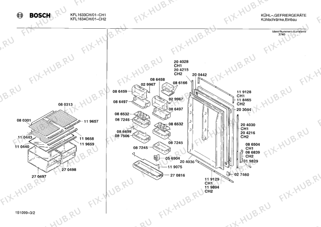 Взрыв-схема холодильника Bosch KFL1633CH - Схема узла 02