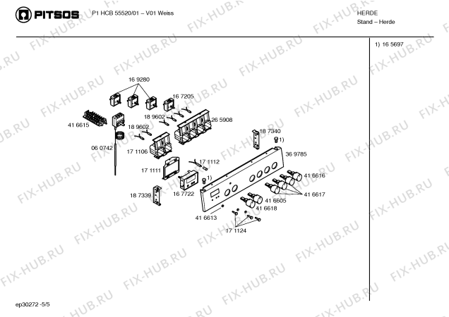 Взрыв-схема плиты (духовки) Pitsos P1HCB55520 - Схема узла 05