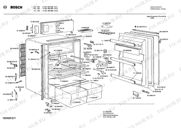 Схема №2 0702165645 KIL150 с изображением Дверь морозильной камеры для холодильника Bosch 00115170