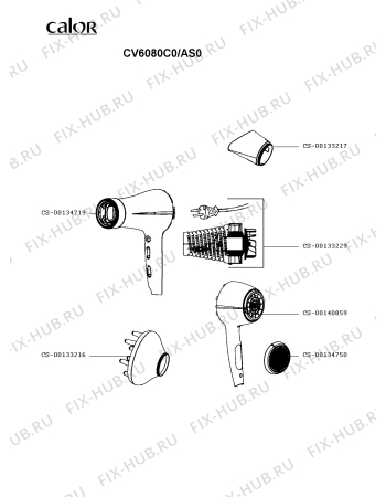 Схема №1 CV6080D0/AS0 с изображением Корпусная деталь для электрофена Rowenta CS-00140859