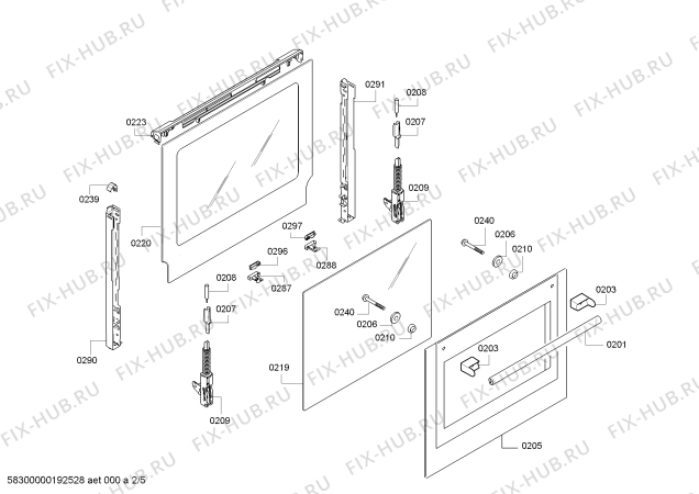 Взрыв-схема плиты (духовки) Siemens HB43GT555 H.SE.NP.L2D.IN.GLASS.S5b.X.E0_C/// - Схема узла 02