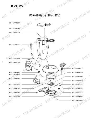 Взрыв-схема кофеварки (кофемашины) Krups F3944251(1) - Схема узла UP001821.0P2