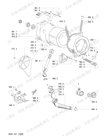 Взрыв-схема стиральной машины Whirlpool AWOR5406 (F091463) - Схема узла