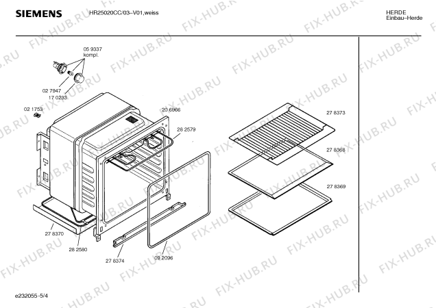 Схема №5 HR25050CC с изображением Инструкция по эксплуатации для духового шкафа Siemens 00517775
