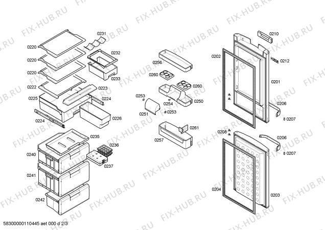 Взрыв-схема холодильника Bosch KGP34330 - Схема узла 02