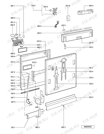 Взрыв-схема посудомоечной машины Whirlpool KDFX6010 (F091664) - Схема узла