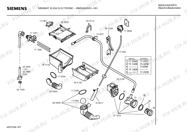 Схема №4 WM53450II SIWAMAT XL 534 electronic с изображением Таблица программ для стиралки Siemens 00524930