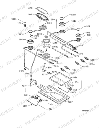 Взрыв-схема плиты (духовки) Electrolux EK9715X - Схема узла Functional parts 267