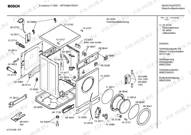 Взрыв-схема стиральной машины Bosch WFK2681SN Exclusiv F1300 - Схема узла 02