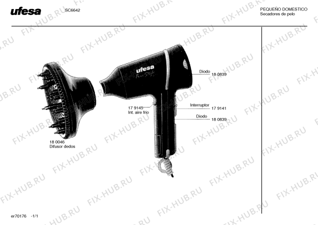 Схема №1 SC6642 с изображением Дюза для фена Bosch 00180046