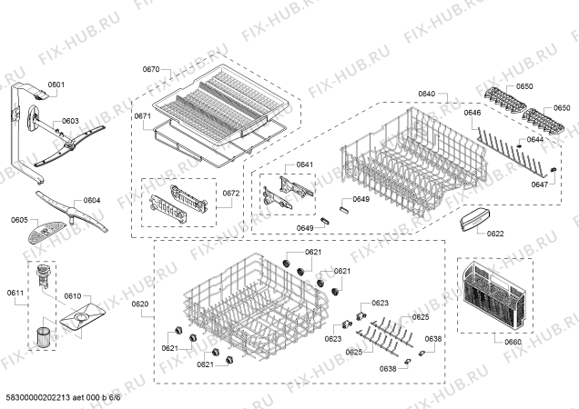 Взрыв-схема посудомоечной машины Bosch SHVM63W53N SilencePlus 44 dBA - Схема узла 06