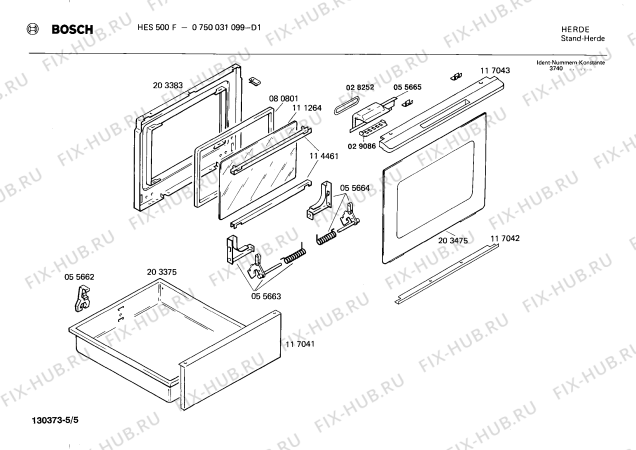 Взрыв-схема плиты (духовки) Bosch 0750031099 HES500F - Схема узла 05