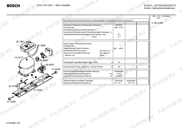 Схема №4 KGU32161GB с изображением Ремкомплект для холодильника Bosch 00236693