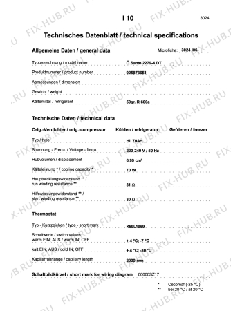 Взрыв-схема холодильника Aeg S2279-4DT - Схема узла Technical features