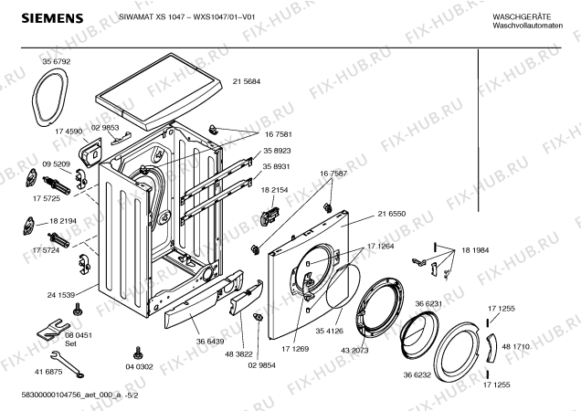 Взрыв-схема стиральной машины Siemens WXS1047 SIEMENS SIWAMAT XS 1047 - Схема узла 02