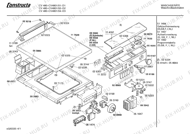 Схема №4 CV48010021 CV480 с изображением Таблица программ для стиралки Bosch 00085560
