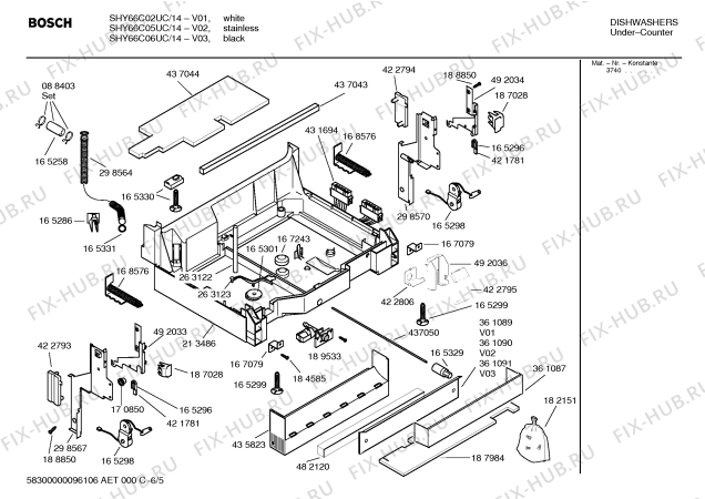 Схема №6 SHY66C02UC Bosch с изображением Винт для посудомойки Bosch 00184601