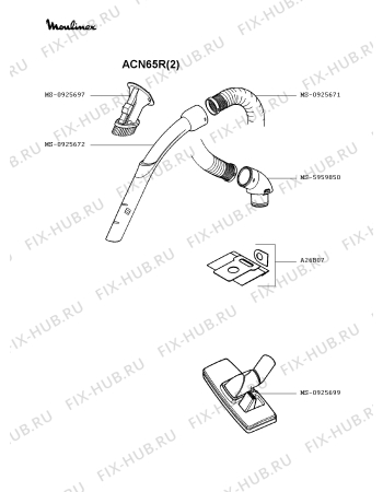 Взрыв-схема пылесоса Moulinex ACN65R(2) - Схема узла GP002262.4P2