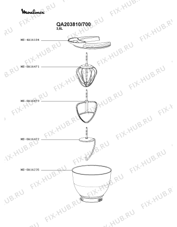 Схема №2 QA203810/700 с изображением Элемент корпуса для кухонного измельчителя Moulinex MS-5A16455