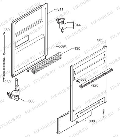 Взрыв-схема посудомоечной машины Zanussi ID4305B - Схема узла Door 003