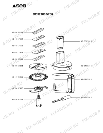 Взрыв-схема кухонного комбайна Seb DO321800/700 - Схема узла 5P004550.9P2