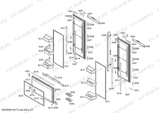 Схема №5 K7791X0 с изображением Стеклопанель для холодильника Bosch 00680005