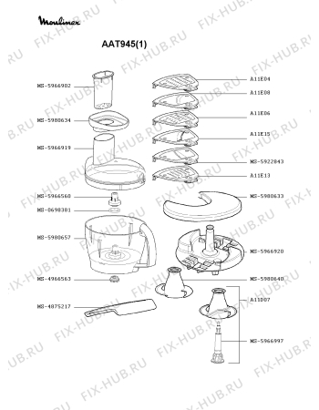 Взрыв-схема кухонного комбайна Moulinex AAT945(1) - Схема узла BP000339.5P4