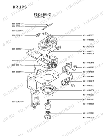 Взрыв-схема кофеварки (кофемашины) Krups F5834551(0) - Схема узла 8P001833.2P3