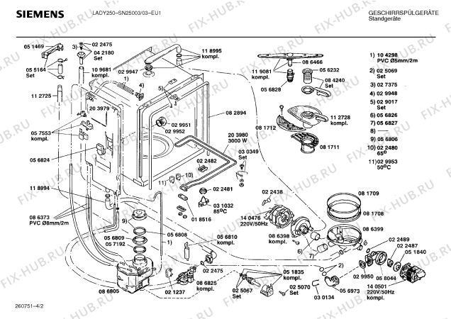 Взрыв-схема посудомоечной машины Siemens SN25003 - Схема узла 02