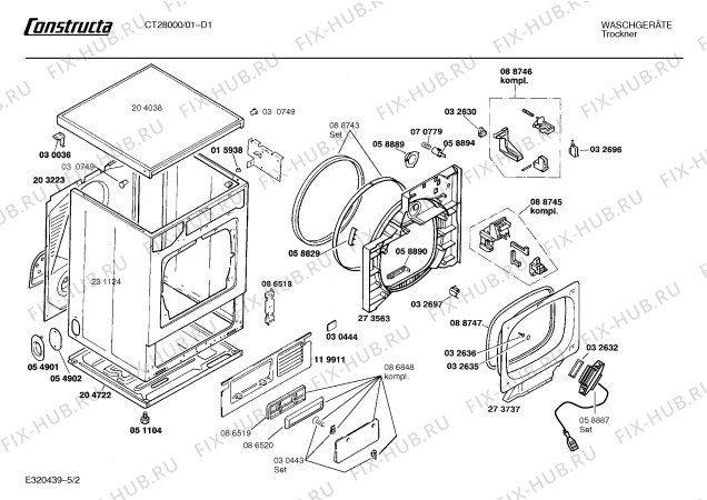 Схема №5 CT23000 CT2300 с изображением Крышка для сушильной машины Bosch 00204038