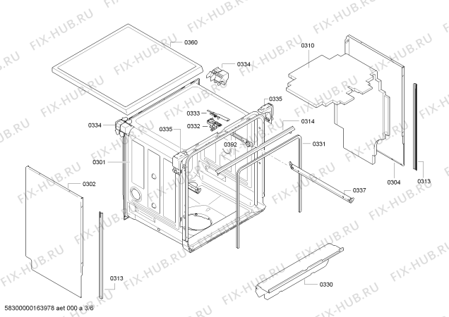 Взрыв-схема посудомоечной машины Bosch SMS53E02AU Classic electronic, Made in Germany - Схема узла 03