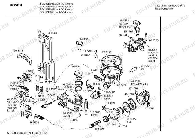 Взрыв-схема посудомоечной машины Bosch SGU53E04EU - Схема узла 04
