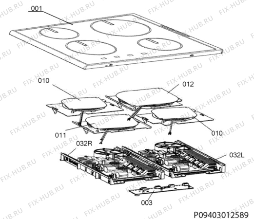 Взрыв-схема плиты (духовки) Electrolux EKI55500OX - Схема узла Hob