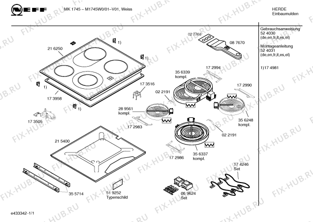 Схема №1 M1745W0 MK1745WG с изображением Стеклокерамика для электропечи Bosch 00216250