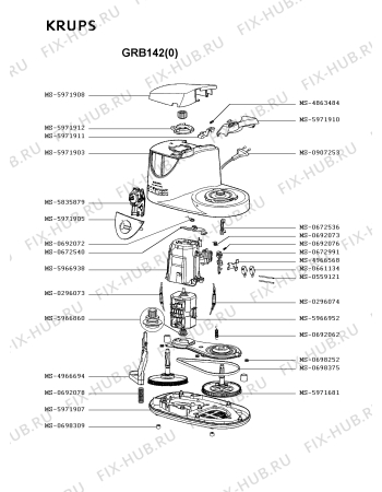 Взрыв-схема кухонного комбайна Krups GRB142(0) - Схема узла NP000610.7P3