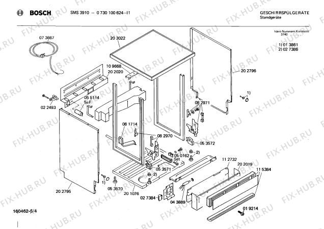 Взрыв-схема посудомоечной машины Bosch 0730100624 SMS3910 - Схема узла 04