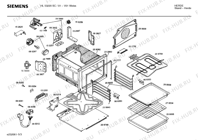 Взрыв-схема плиты (духовки) Siemens HL53220SC - Схема узла 03