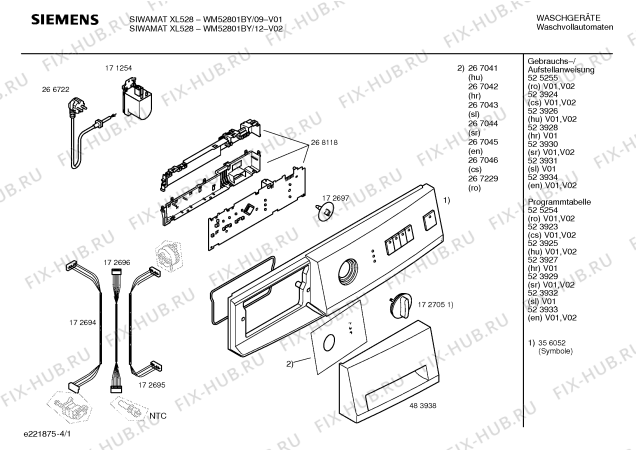 Схема №3 WM52801BY SIWAMAT XL528 с изображением Таблица программ для стиральной машины Siemens 00525254