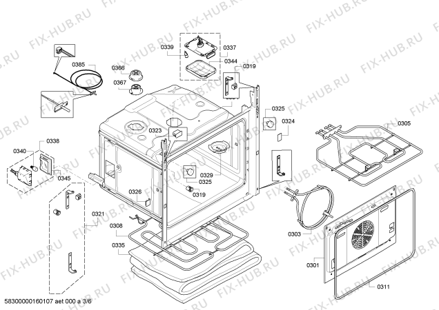 Взрыв-схема плиты (духовки) Bosch HBR78B751 - Схема узла 03