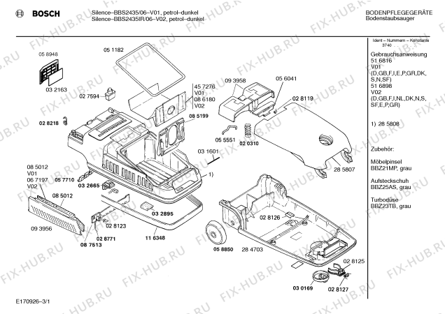 Схема №3 BBS2435IR silence с изображением Крышка для мини-пылесоса Bosch 00056041
