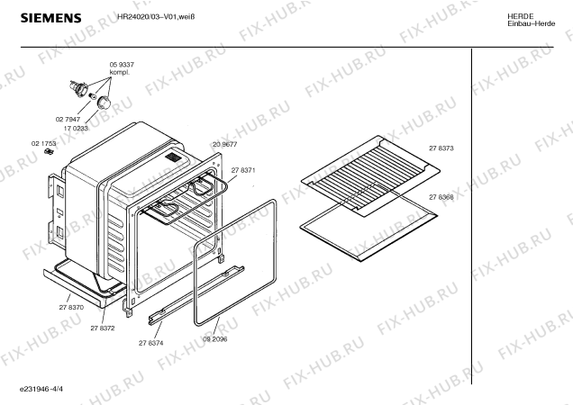 Взрыв-схема плиты (духовки) Siemens HR24020 - Схема узла 04